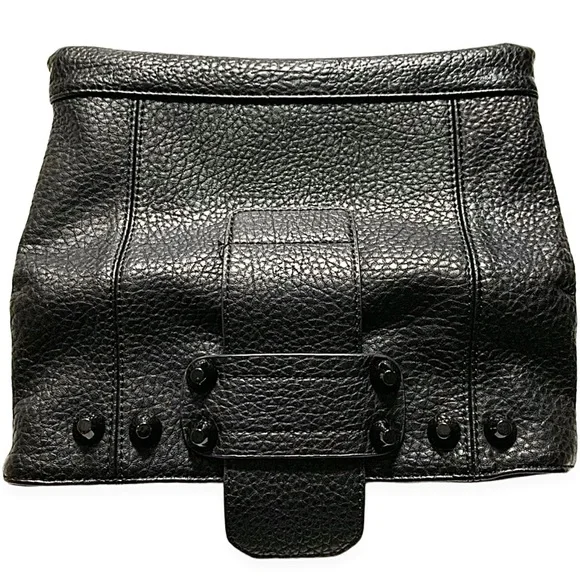 Black Leather Gunmetal Rivets Clutch Crossbody Bag NWOT - Picture 11 of 14